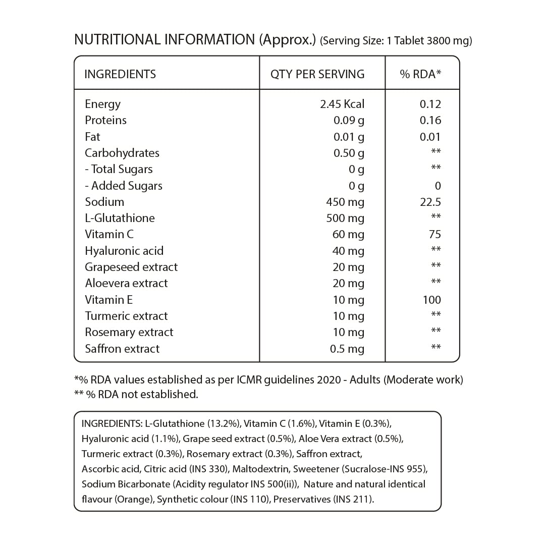 Pure Nutrition Glutathione 500mg with Vitamin C & Saffron Effervescent Tablets - Distacart