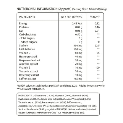 Pure Nutrition Glutathione 500mg with Vitamin C & Saffron Effervescent Tablets - Distacart