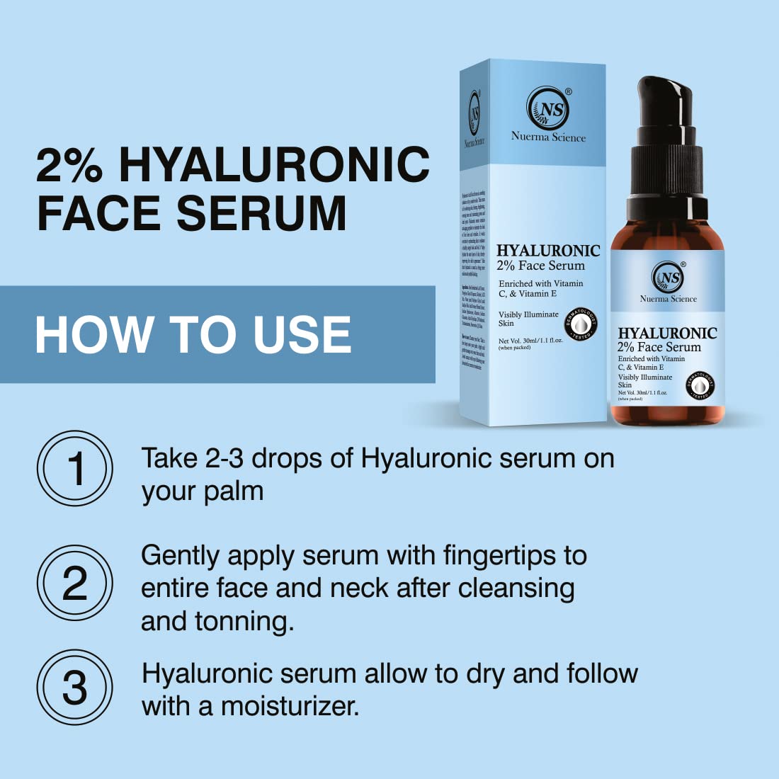 Nuerma Science 2% Hyaluronic Acid Face Serum | Hydrates, Firms & Brightens