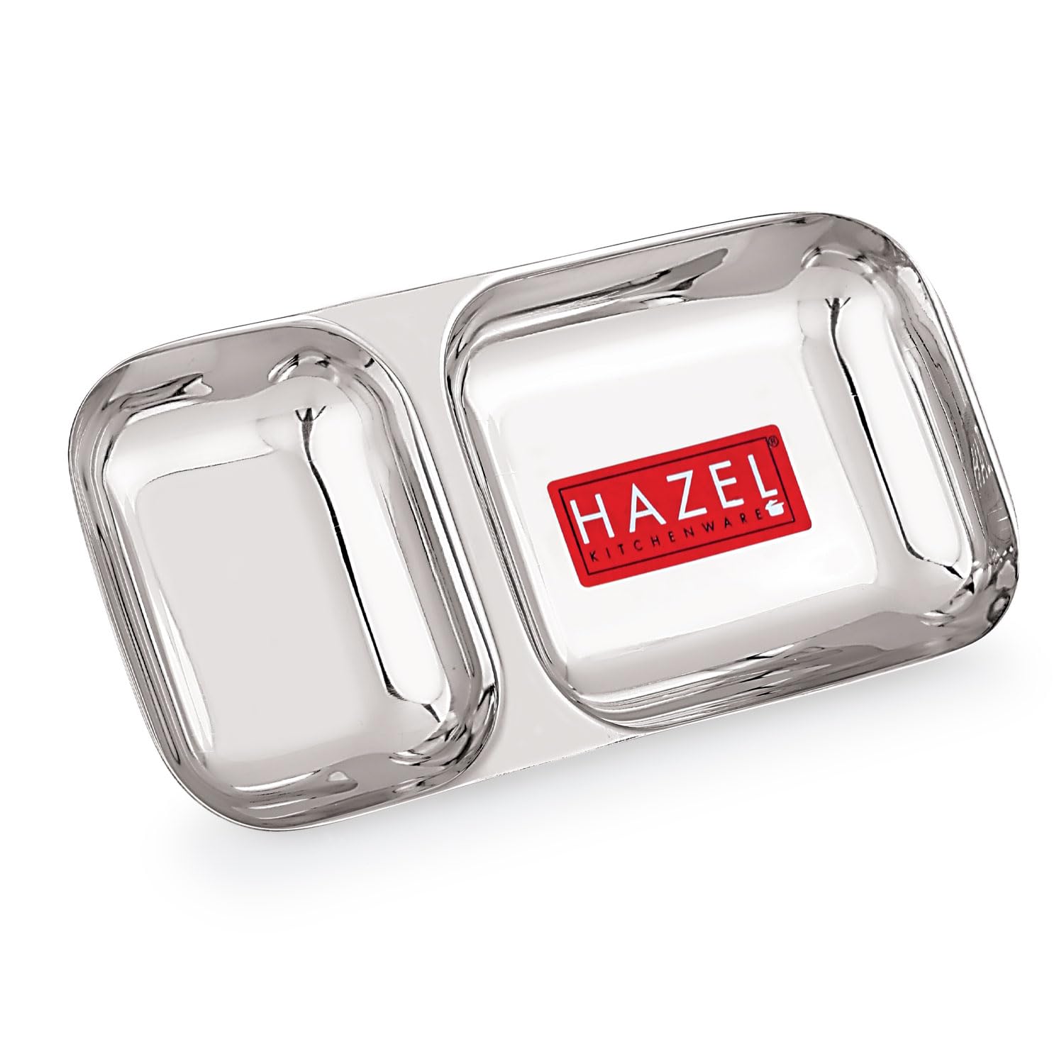 HAZEL 2 Compartment Stainless Steel Section Plate | Rectangle Divided Thali Tray - Dista