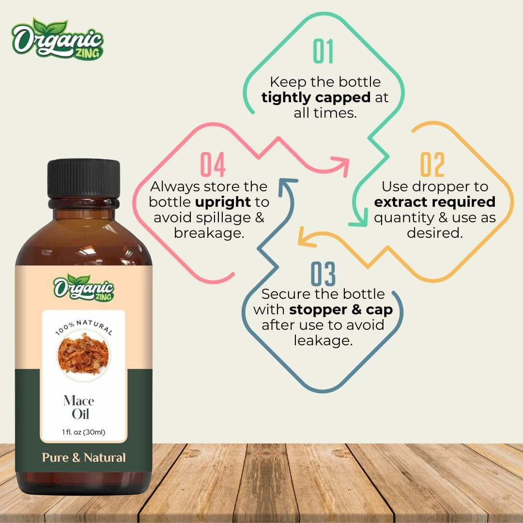 Organic Zing Mace (Myristica Fragrans) Oil | Pure & Natural Essential Oil for Skin Care, Haircare, Aroma & Diffusers - 30ml/1.01fl oz