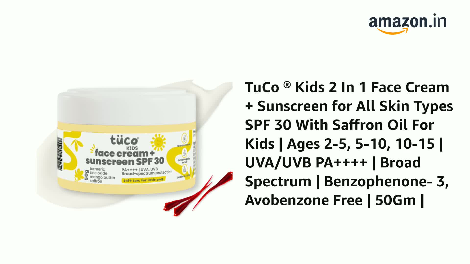 TuCo Intelligent Kids 2-in-1 Saffron Face Cream Plus Sunscreen For Sun Protection And Glow - Distacart