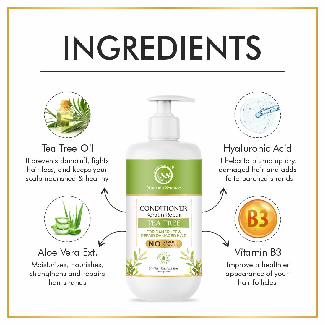 Nuerma Science Keratin Repair Tea Tree Hair Conditioner for Dandruff & Repair Damaged Hair