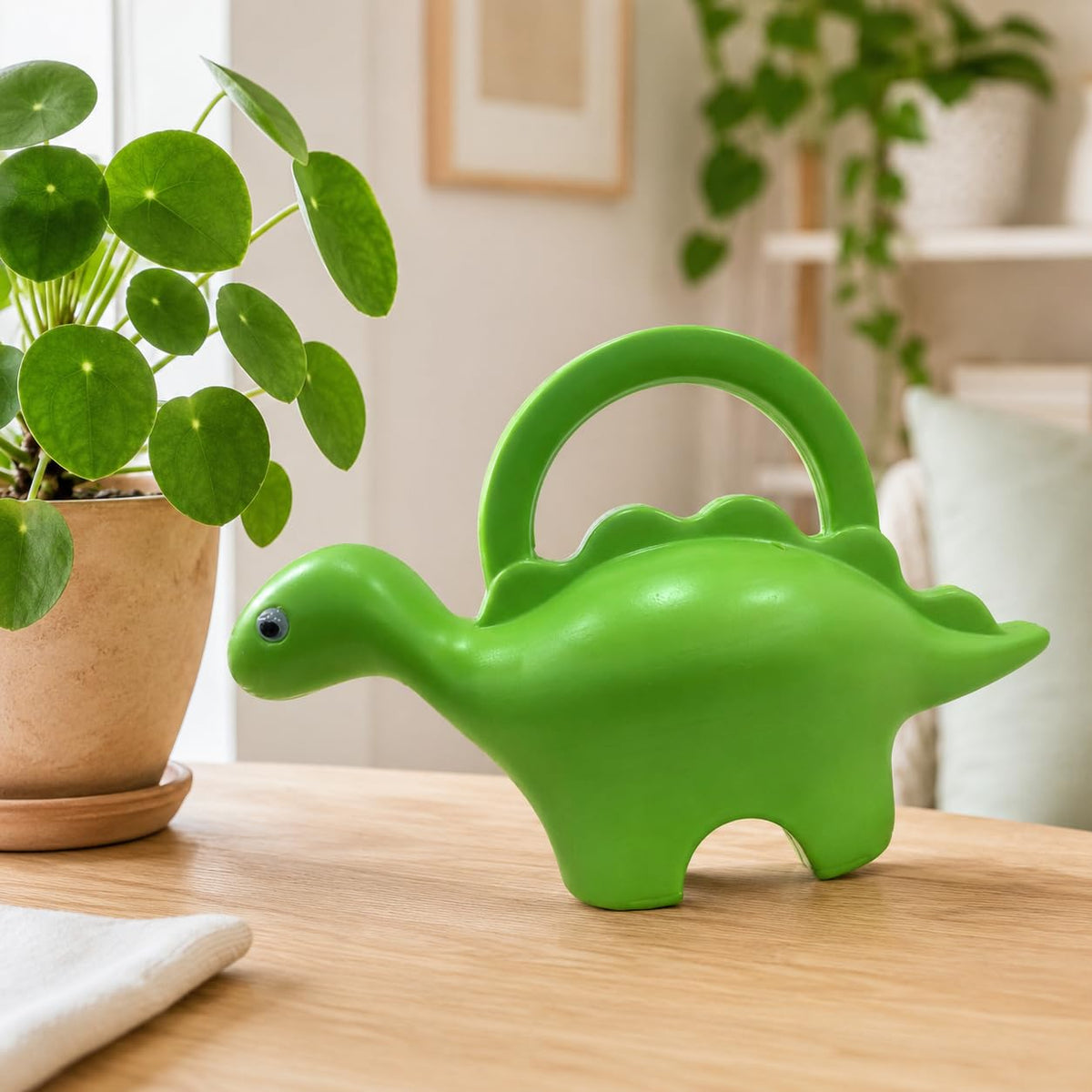 Go Hooked Plastic Dinosaur Shape 1 Liter Kids Watering Can for House Plants & Garden Plants Roar Some Gardening Dino Shaped Delight Garden Time Travel (Pack of 1, Green, 1 Liter)
