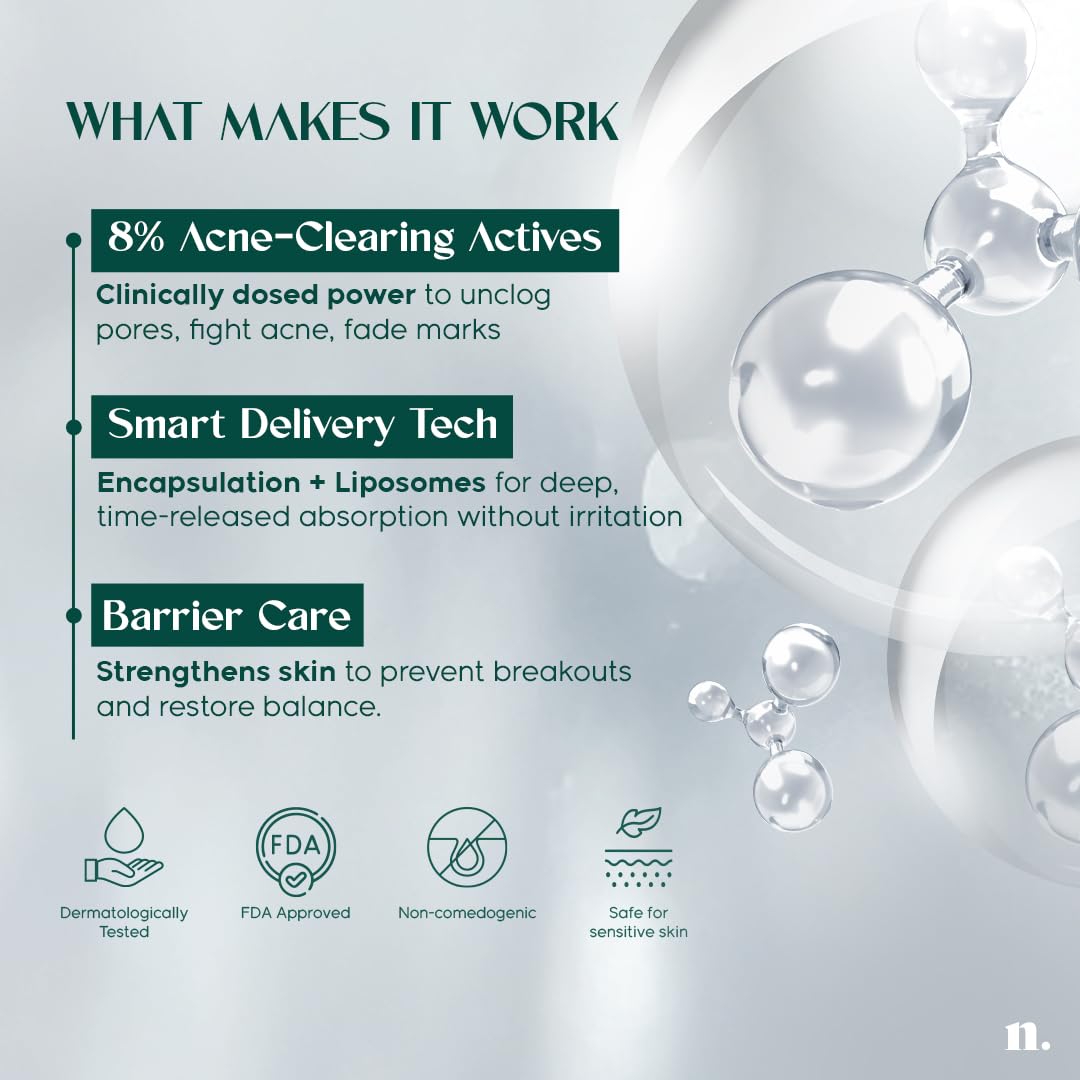 Numour No Breakouts Tonight| Dual Acne face Serum | 8% Actives 2% Encapsulated Salicylic + 4% Niacinamide + Azelaic Acid & Zinc | Acne‑Prone & Sensitive Skin
