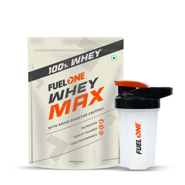 FUELONE Whey Max (Chocolate, / 2.2lbs) with Shaker (Black, 500ml) | Whey Protein Concentrate & Whey Protein Isolate | 27g Protein | Combo Pack
