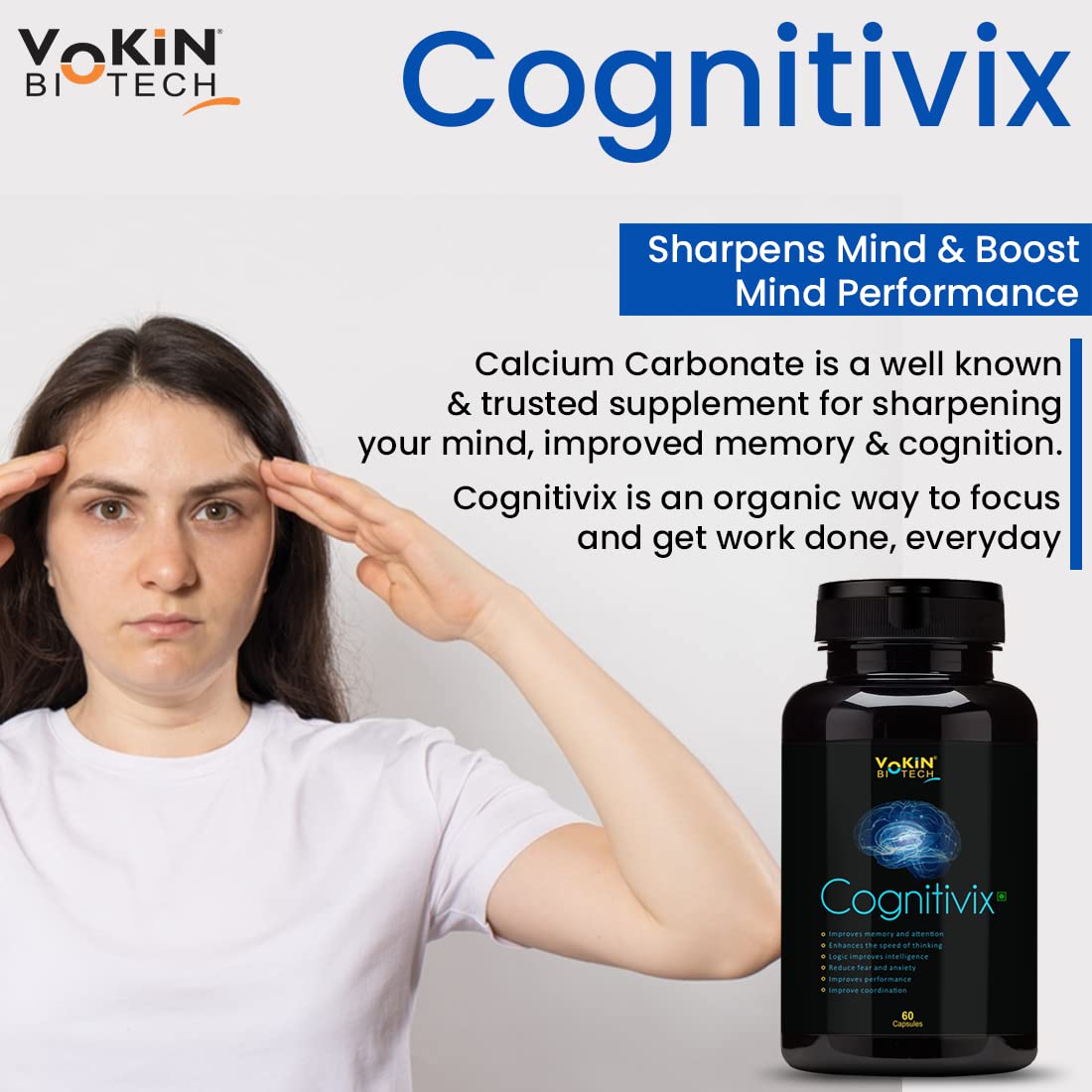 Vokin Biotech Cognitivix -Unique Brain activation Ginkgo Biloba With Ginseng extract 60 Veg capsule
