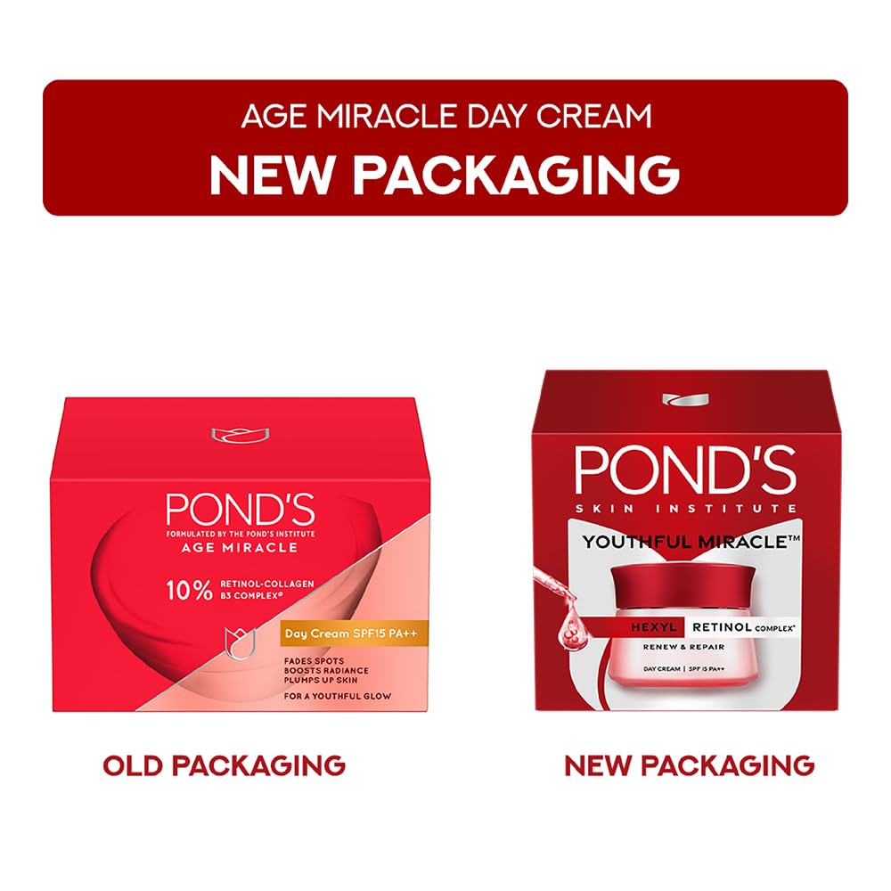 Ponds Youthful Miracle Hexyl Retinol Complex, Renew & Repair Day Cream 50g SPF 15 PA++ - Distacart