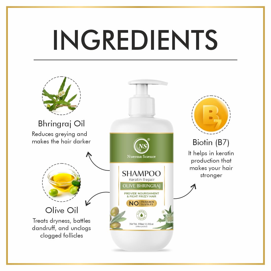 Nuerma Science Keratin Repair Natural Hairfall Control Olive Bhringraj Shampoo - Distacart