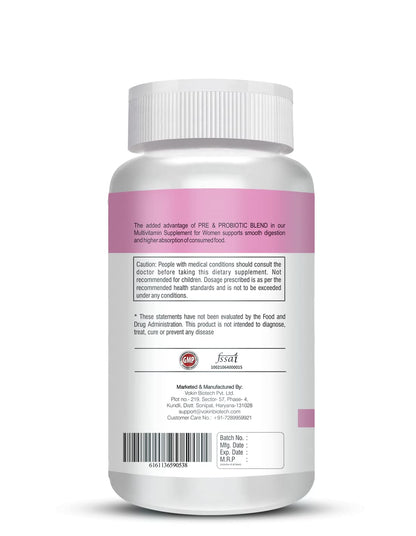 Vokin Biotech Multivitamin with Probiotics, With Vitamin C, Vitamin B, Vitamin D, Zinc, Supports Immunity and Gut health, For (Multivitamin For Women) (90 Tablets)