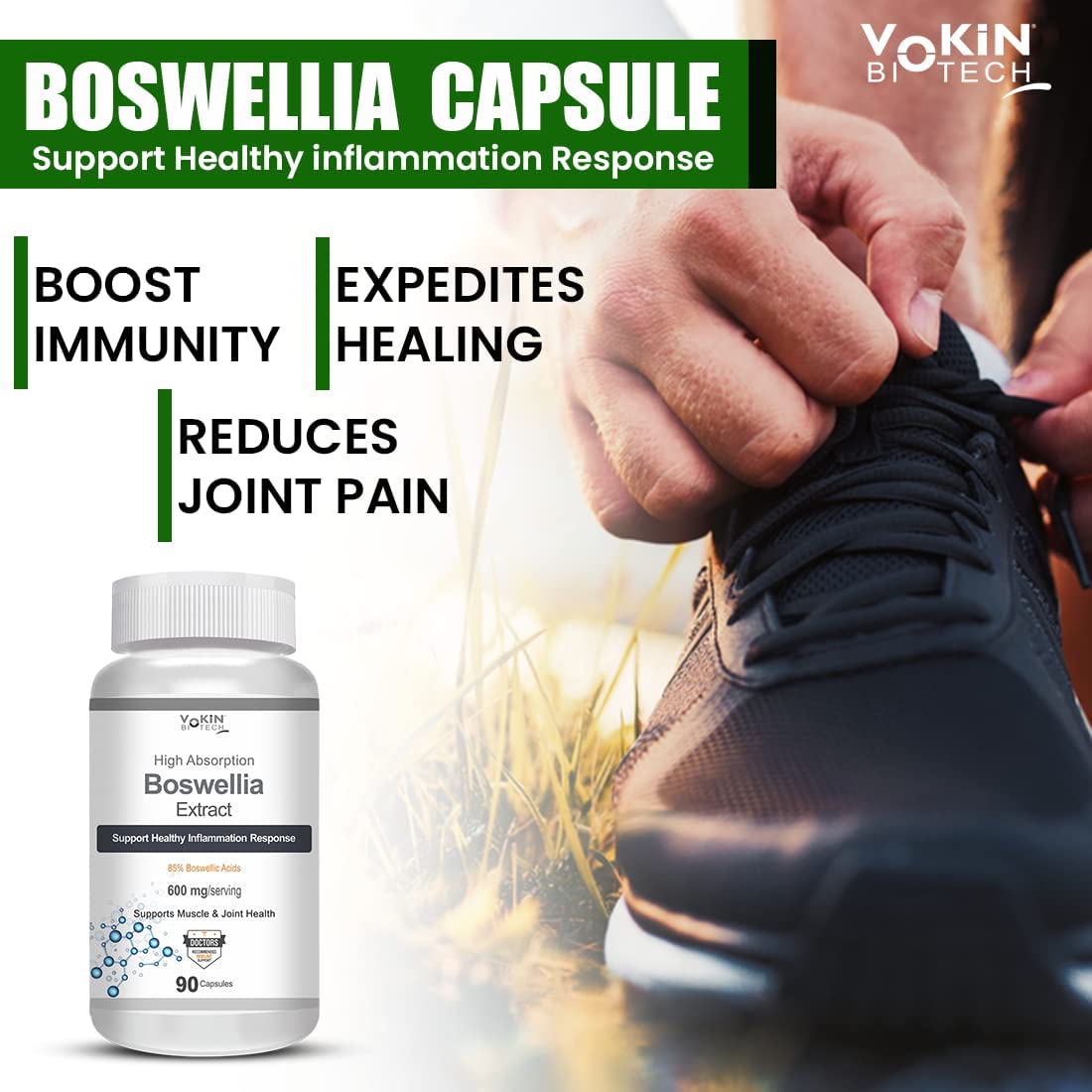 Vokin Biotech boswellia serrata raisin extract 600mg For Strong Bones & Relives Joint Pain | Better Flexibility For Men & Women 90 Capsules