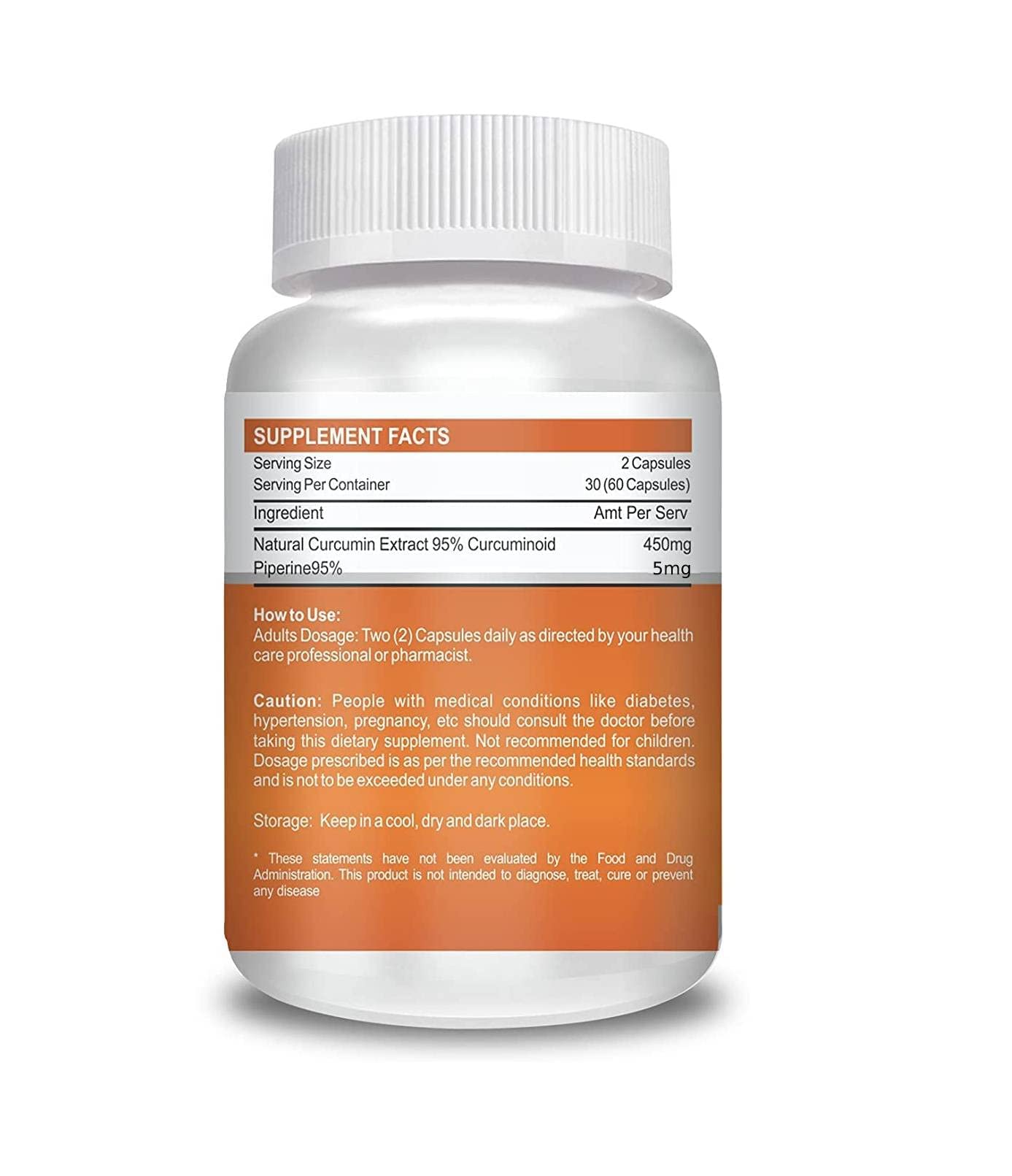 Vokin Biotech Natural Turmeric Curcumin Extract 95%(Curcuminiod) With Piperine 60 Capsules 500Mg