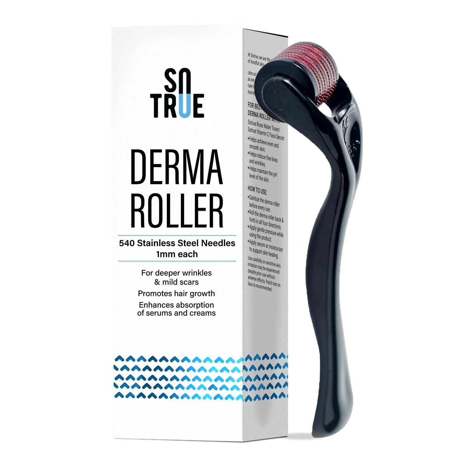 Sotrue Derma Roller For Hair Growth 1 mm with 540 Stainless Steel Needles - Activates Hair Follicles, For Hair Fall & Hair Thickening, Reduces Acne Scars - Distacart