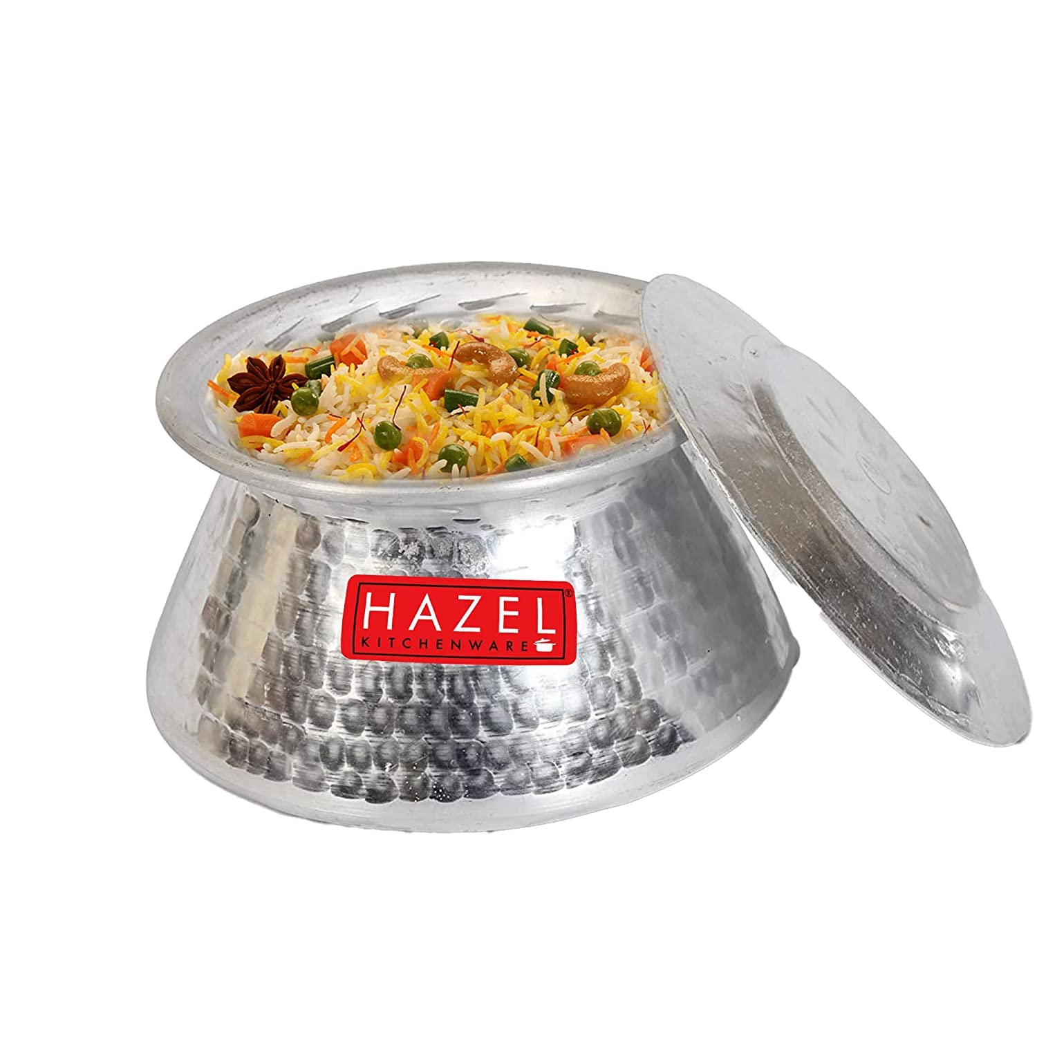 HAZEL Aluminium Handi with Lid 3200 ml | Thick Hammered Biryani Pot - Dista