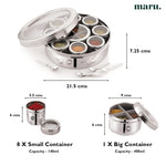 Thumbnail for MARU Steel 12-in-1 Spice Box For Kitchen, Durable Masala Dani with Middle Partition Container - Dista