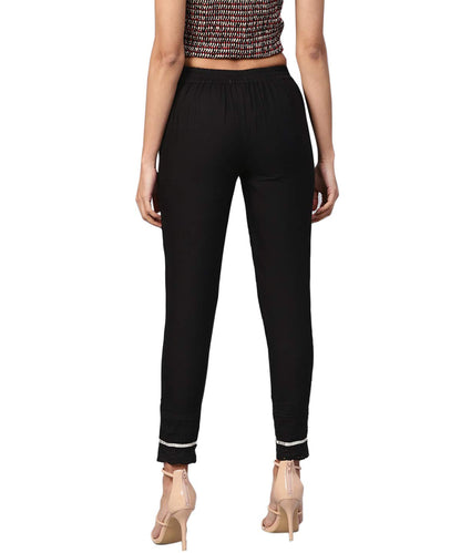 Juniper Women's Black Solid Cotton Flex Straight Fit Pants With Lace & Gota Work - Distacart