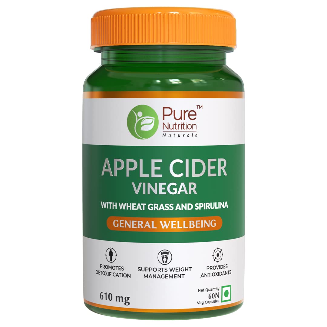 Pure Nutrition Apple Cider Vinegar with Wheat Grass & Spirulina Veg Capsules - Distacart