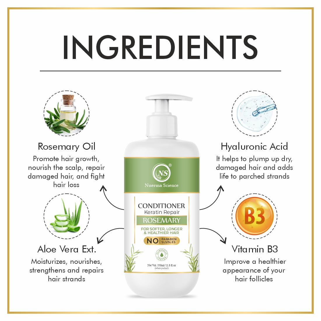 Nuerma Science Keratin Repair Rosemary Hair Conditioner for Softer, Longer & Healthier Hair - Distacart
