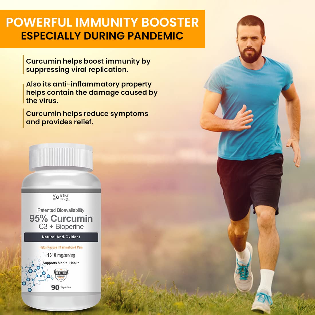 Vokin Biotech Curcumin C3+ Bioperine 1310mg Supports Mental Health (90 Capsules)