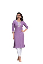 Thumbnail for Juniper Women's Purplethread Embroidered Rayon Kurta - Distacart