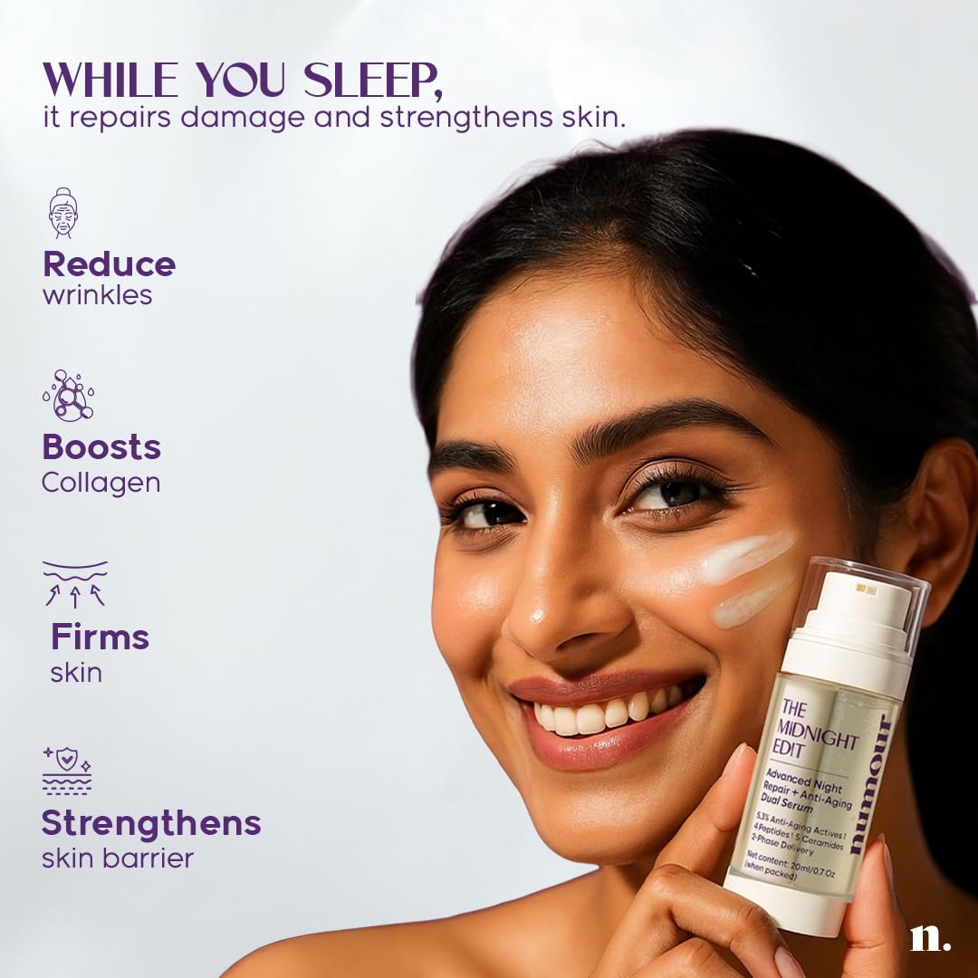 Numour Beginner Friendly Retinol Serum | Irritation Free | 0.3% encapsulated Retinol+4 Peptides+5 Ceramides | For Fine Lines & Wrinkles | Dermat Tested, Safe for Sensitive Skin |Face serum for Men & Women | The Midnight Edit Dual Anti-Aging Serum