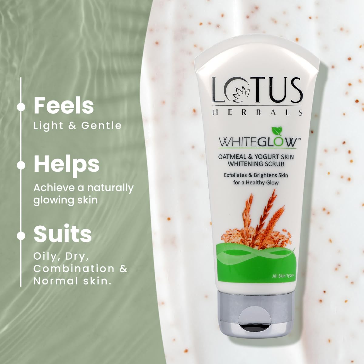 Lotus Herbals WhiteGlow Skin Brightening Oatmeal & Yogurt Gentle Exfoliator Scrub - Distacart