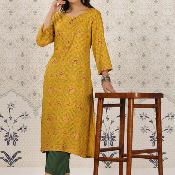 Ode by House of Pataudi Ethnic Motifs Printed Straight Kurta - Distacart