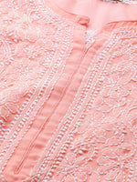 Thumbnail for ADA Ada Women Plus Size Peach-Coloured & White Ethnic Motifs Chikankari Georgette Handloom Kurta - Distacart