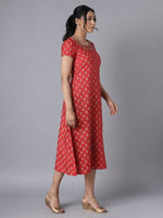 Thumbnail for AURELIA Red Ethnic Motifs A-Line Midi Dress