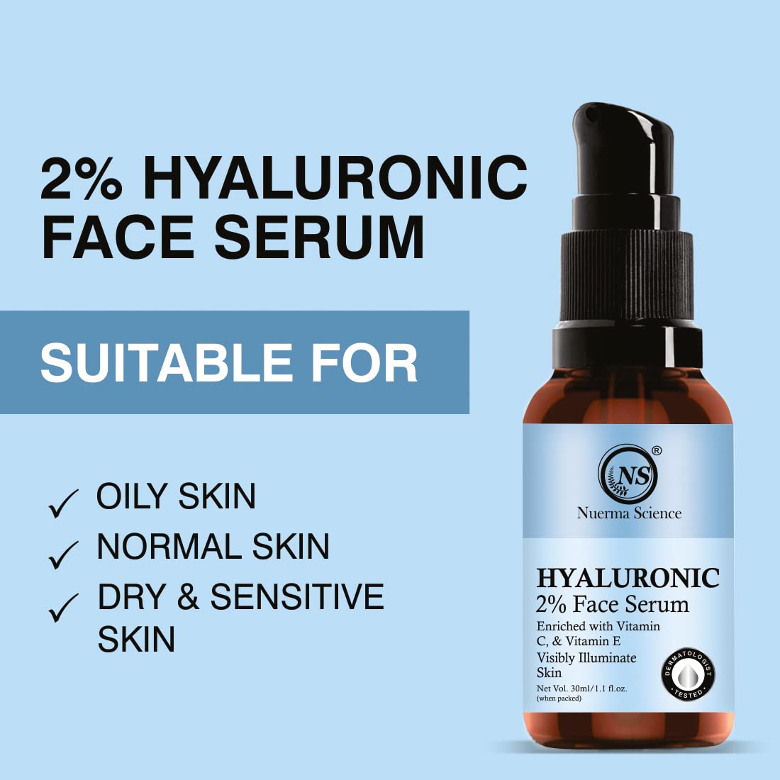Nuerma Science 2% Hyaluronic Acid Face Serum | Hydrates, Firms & Brightens