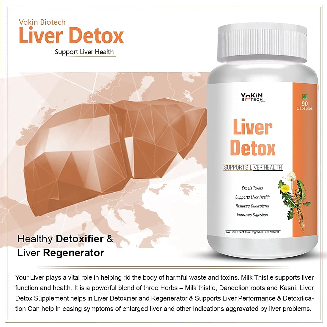 Vokin Biotech Liver Detox For Healthy Liver | Helps in Cleanse Liver, Natural Protection Against Fatty Liver Supplement For Men And Women 90 Capsules