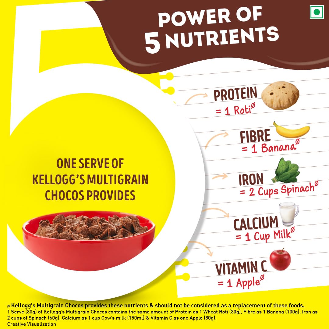 Kellogg's Multigrain Chocos For Kids, Power Of 5 Nutrients Protein, Fibre, Iron, Calcium, Vitamins - Distacart