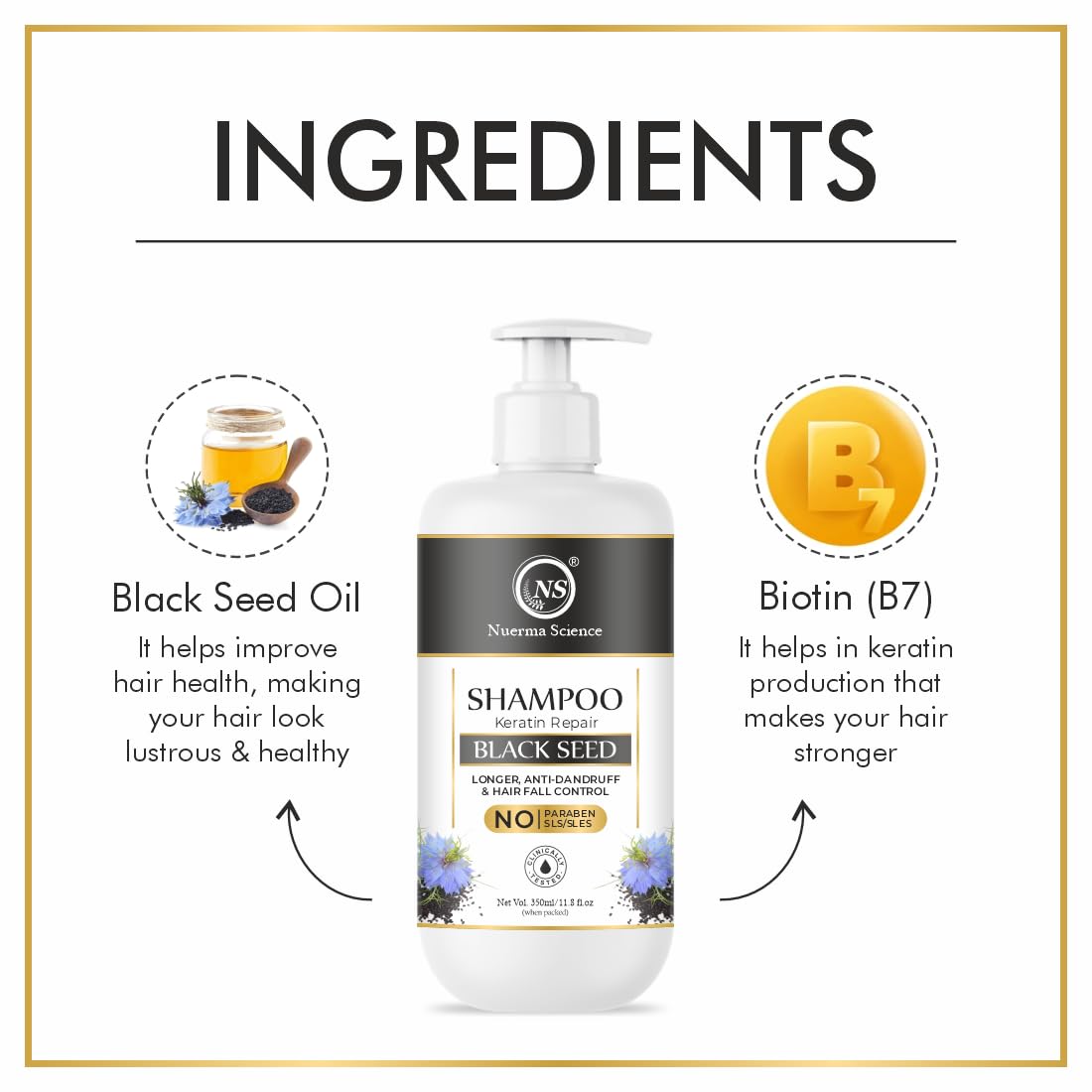 Nuerma Science Sulphate Free Keratin Repair Black Seed Shampoo For Keratin Botox and Coloured Hair