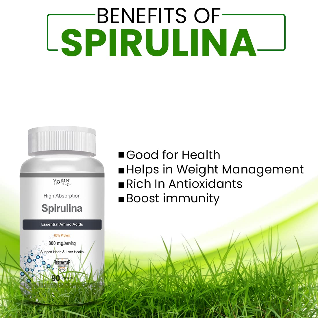 Vokin Biotech Spirulina- Support Heart Health and Liver Health -800mg (90 Capsules)