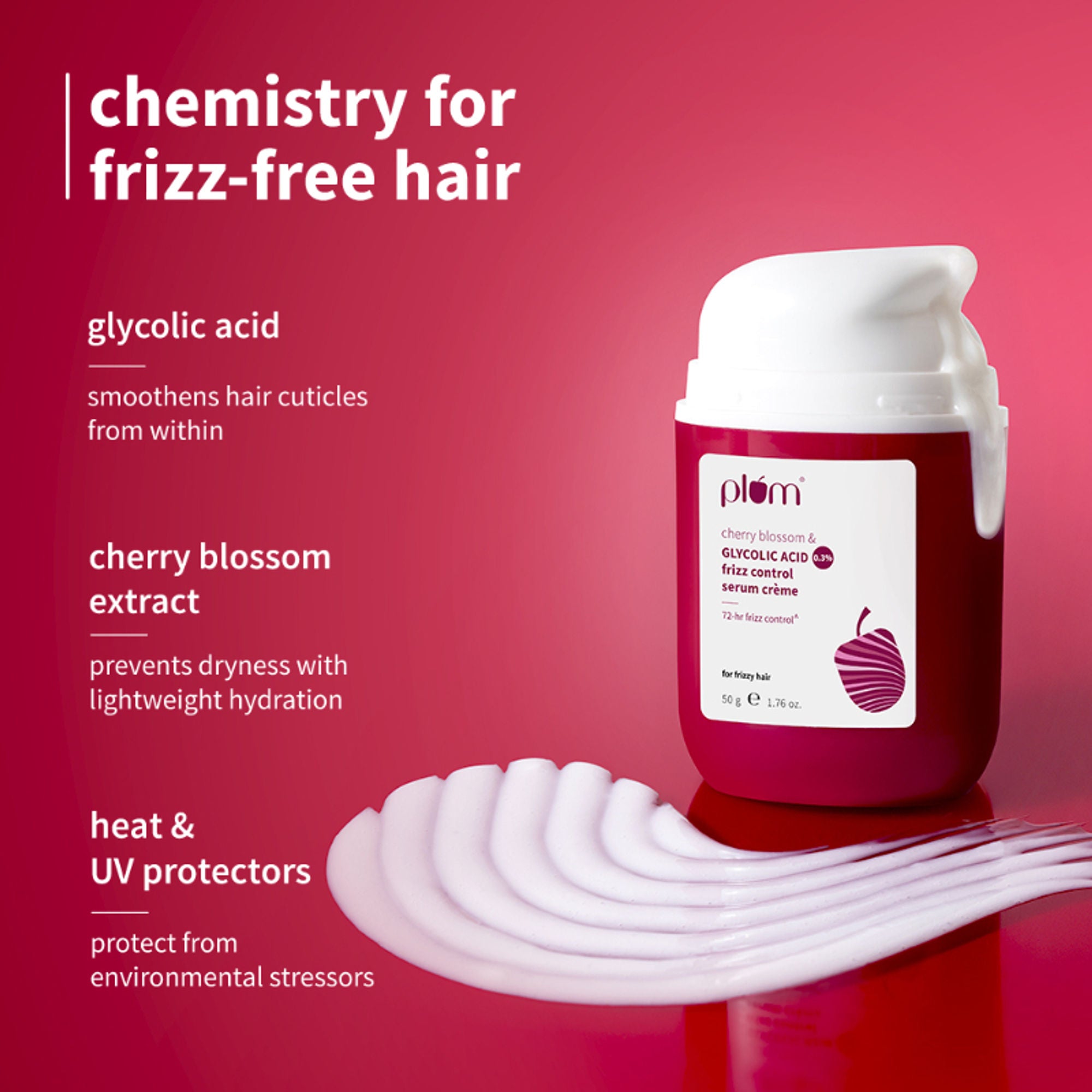 Plum 0.3% Glycolic Acid & Cherry Blossom Frizz Control Hair Serum Creme - Distacart