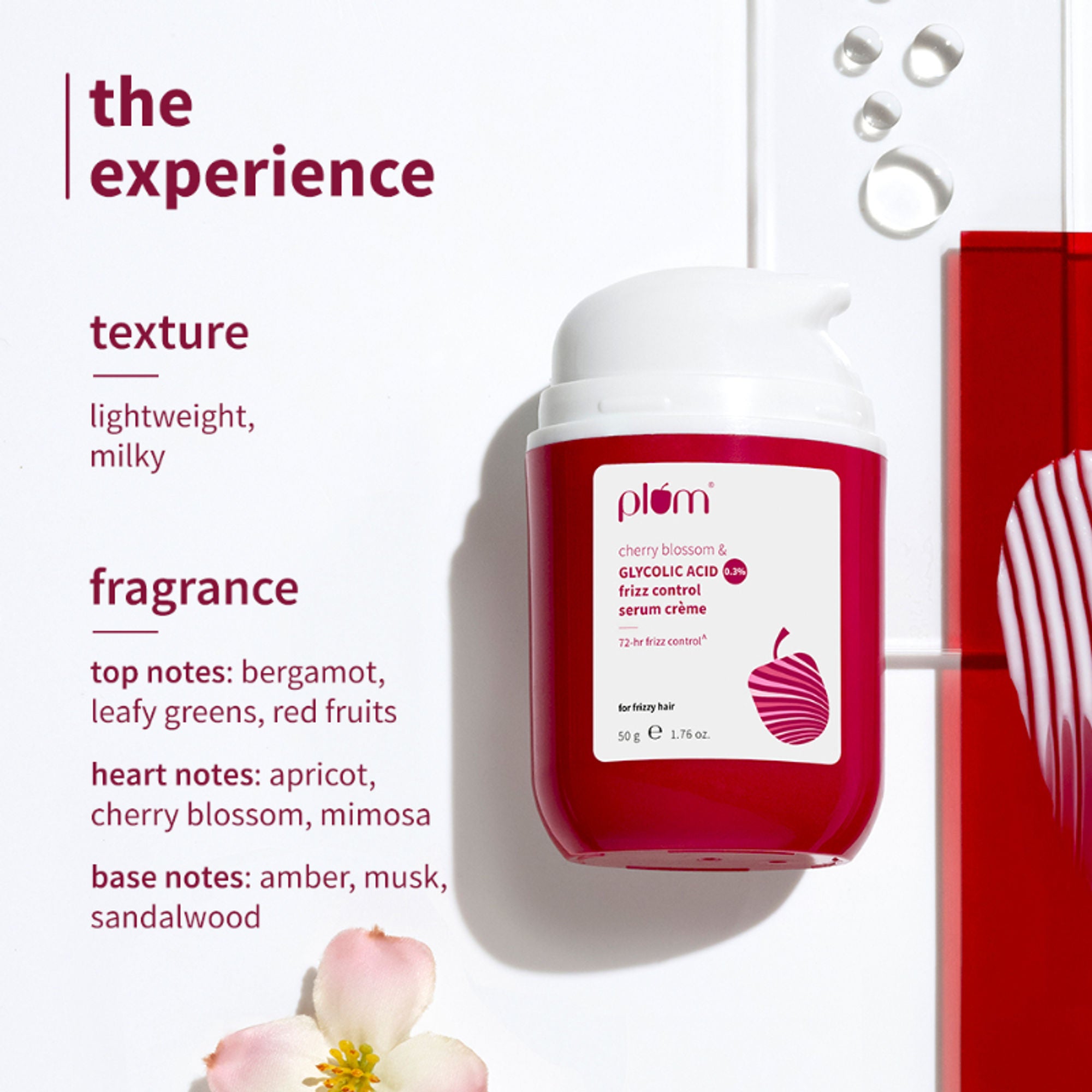 Plum 0.3% Glycolic Acid & Cherry Blossom Frizz Control Hair Serum Creme - Distacart