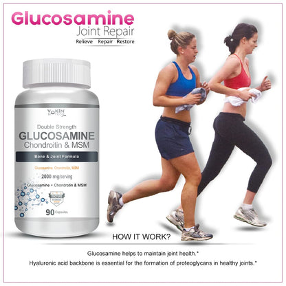 Vokin Biotech Glucosamine 1000mg, MSM 500mg & Chondroitin 500mg Support Joint Pain & Joint Strength 90 Capsules (Glucosamine)