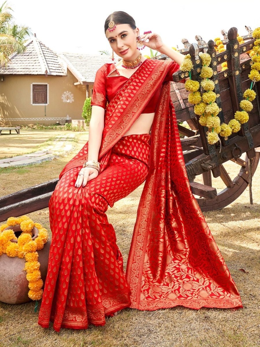 Anouk Red & Gold Woven Design Zari Detailed Art Silk Banarasi Saree - Distacart