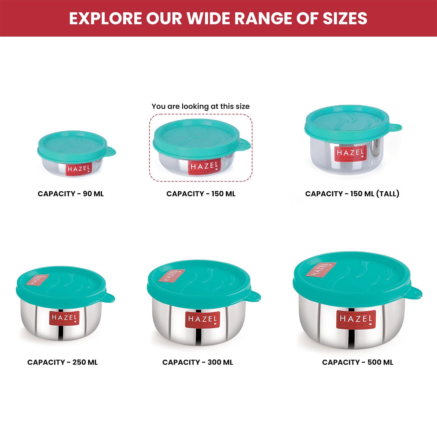 HAZEL Stainless Steel Airtight Containers for Kitchen Storage | Set of 2-150ML Each - Dista