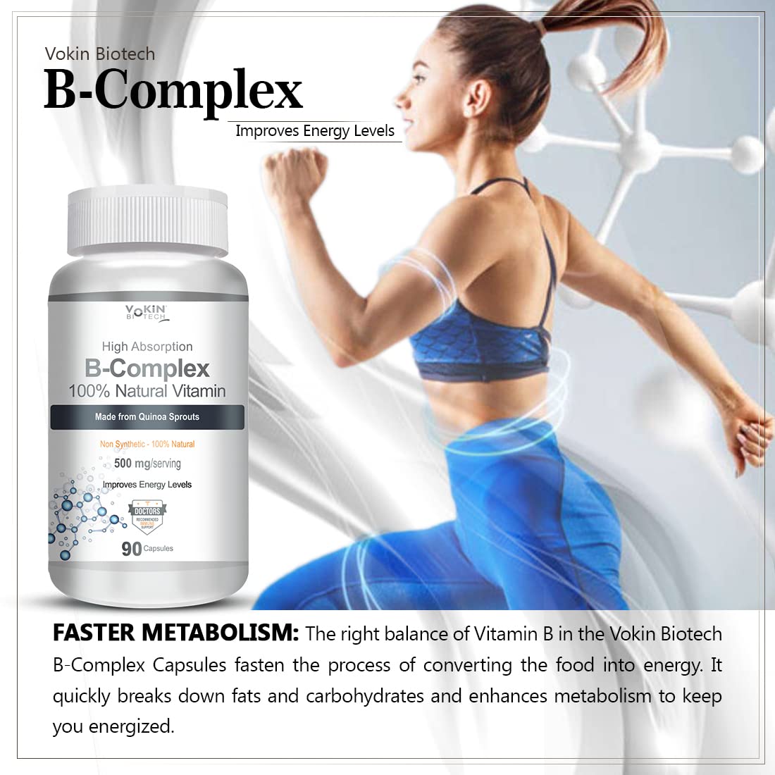 Vokin Biotech 100% Natural Vitamin B-Complex - Quinoa Sprout - Capsules