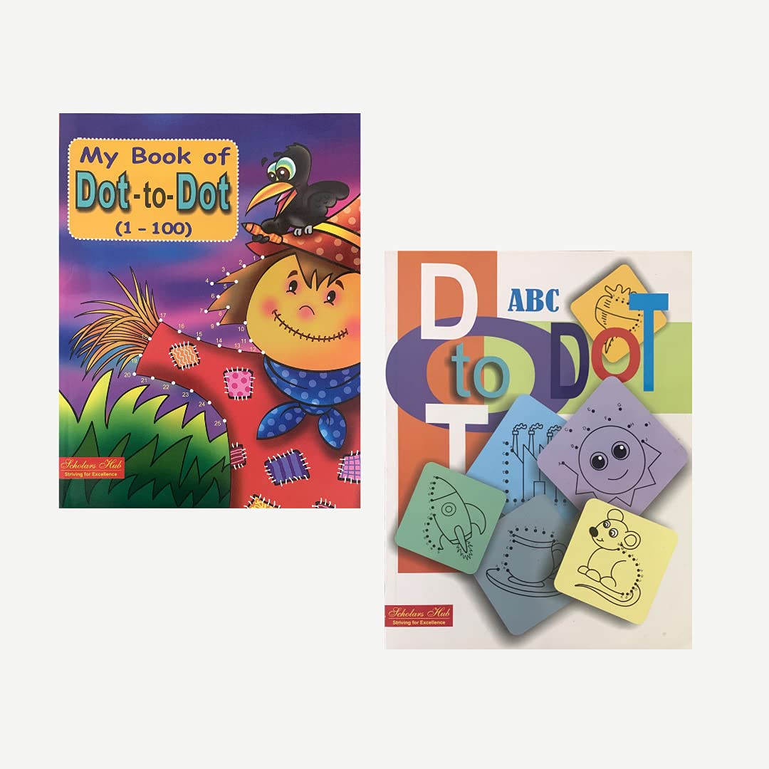 Scholars Hub Dot To Dot Activity Book For Kids (Numbers 1-100 & Abc) ( Set Of 2 Books) (Ages 3-6) | 152 Pages | Fun Activities For Children | Join The Dots And Coloring Book For Kids - Dista