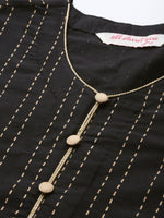Thumbnail for All About You Women Black & Gold Striped Regular Kurta with Trousers - Distacart