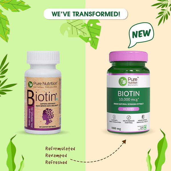 Pure Nutrition Biotin 10,000mcg from Natural Sesbania Extract Veg Tablets - Distacart
