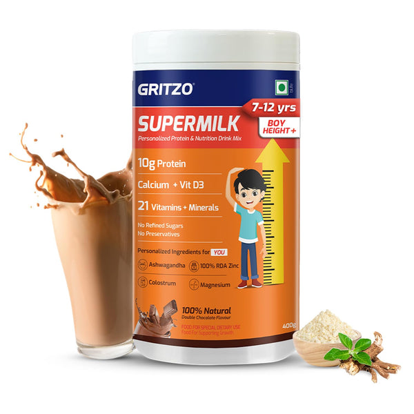 Gritzo SuperMilk Genius+ Health Drink for 7-12 Yr Boys - Double Chocolate - Distacart