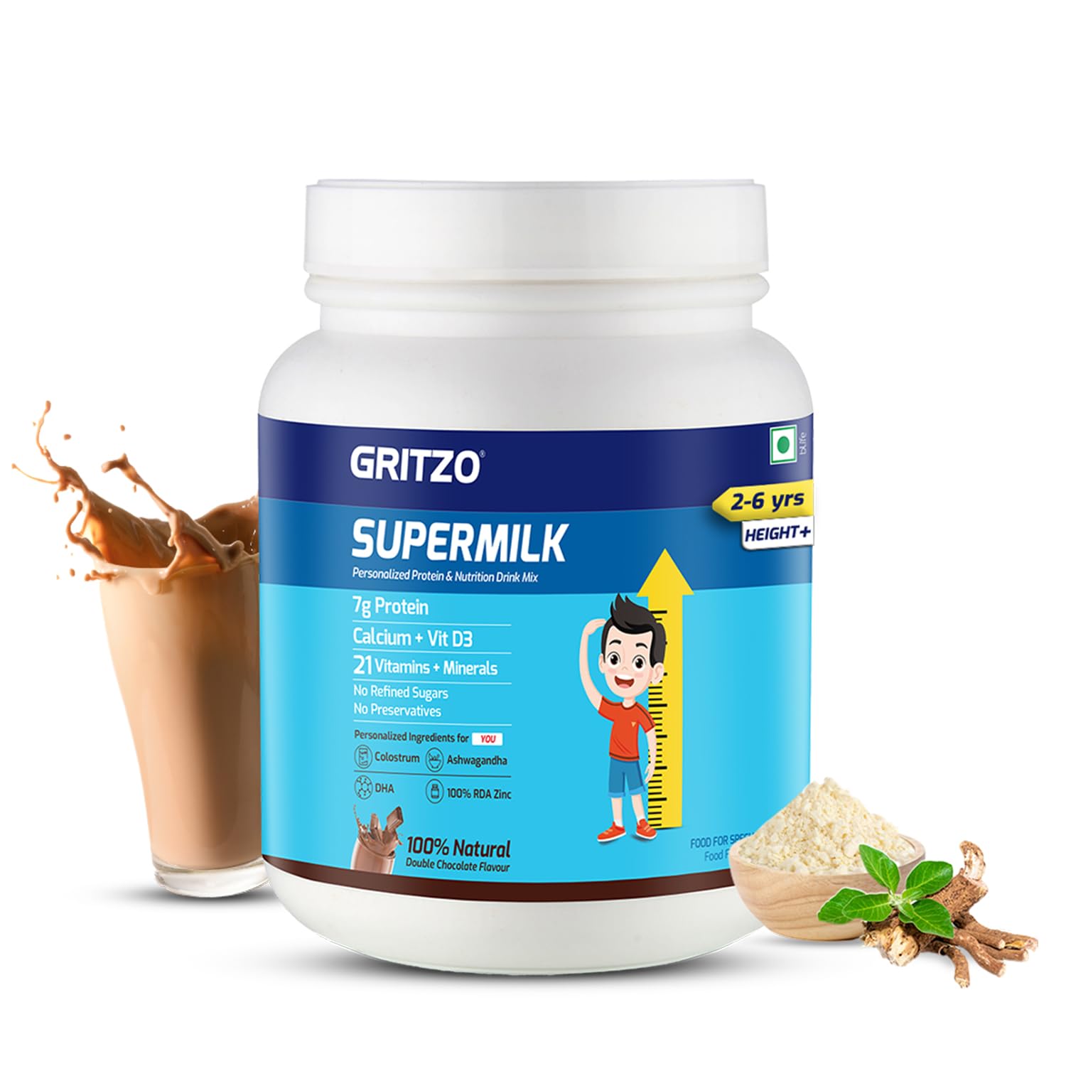 Gritzo Supermilk Height+ For 2-6Y Boys/Girls - Double Chocolate Flavor - Distacart