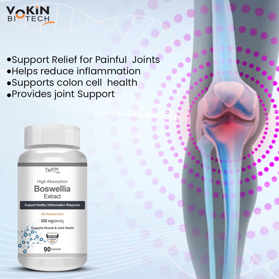 Vokin Biotech boswellia serrata raisin extract 600mg For Strong Bones & Relives Joint Pain | Better Flexibility For Men & Women 90 Capsules