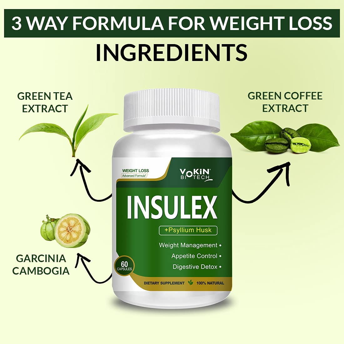 Vokin Biotech Insulex Weight Management | Appetite Control | Digestive Detox (60 Capsules)