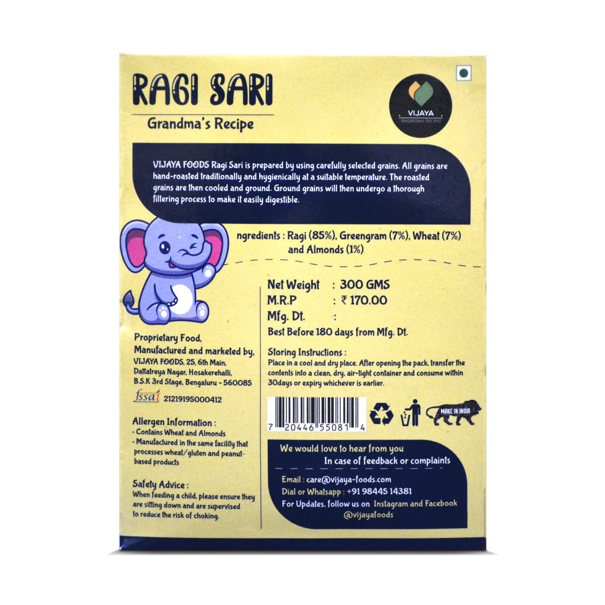 Vijaya Traditional Recipes Ragi Sari - Distacart