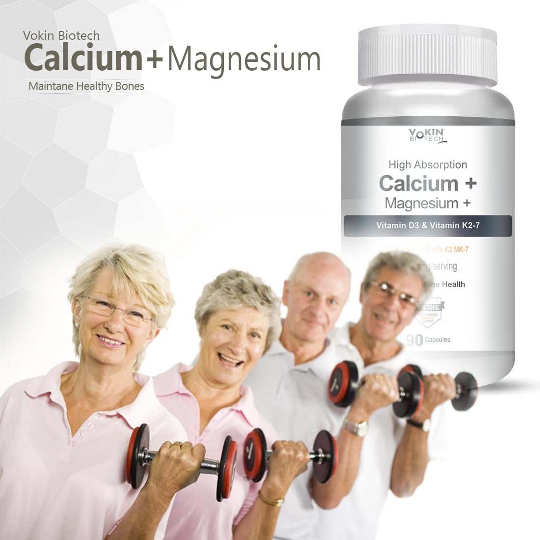Vokin Biotech Calcium with Magnesium, Vitamin D3 & Vitamin K2- Mk-7 - Support Bone Health- 572mg - (90 Capsule)