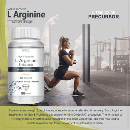 Vokin Biotech L-Arginine 500mg,Support Muscle Recovery & Relaxation, 90 Capsules